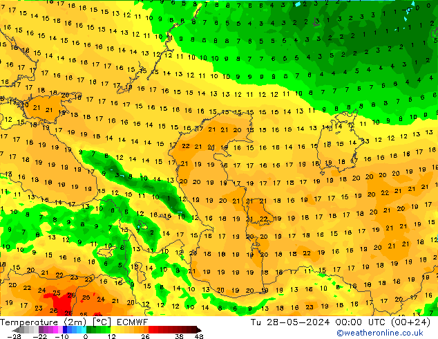 température (2m) ECMWF mar 28.05.2024 00 UTC