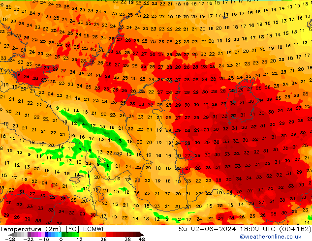 Temperature (2m) ECMWF Ne 02.06.2024 18 UTC