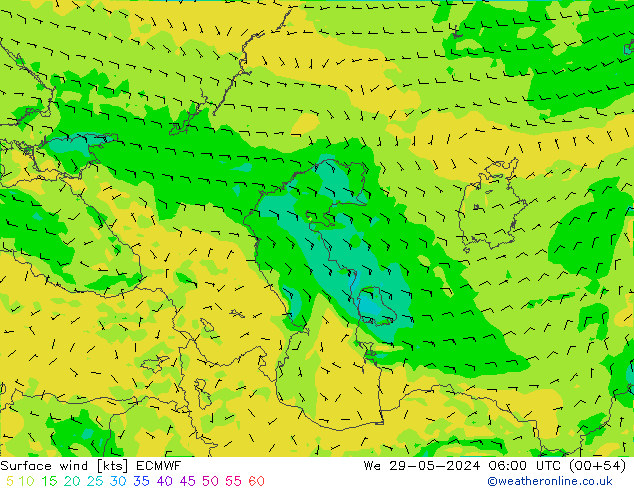 Vento 10 m ECMWF Qua 29.05.2024 06 UTC