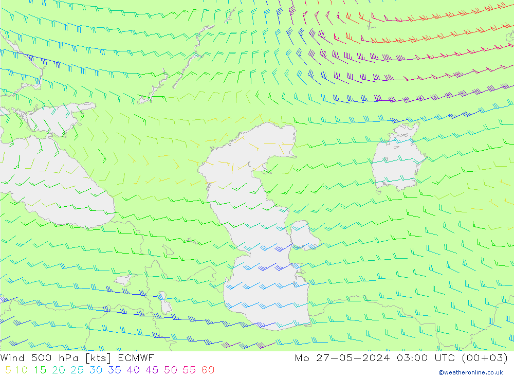 Wind 500 hPa ECMWF Mo 27.05.2024 03 UTC