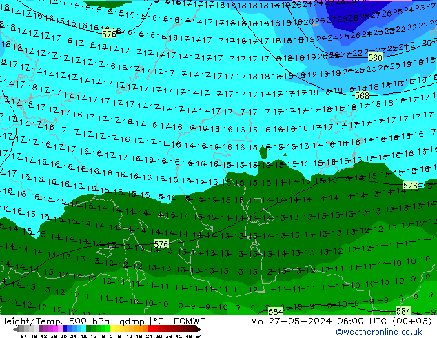 Z500/Rain (+SLP)/Z850 ECMWF Mo 27.05.2024 06 UTC