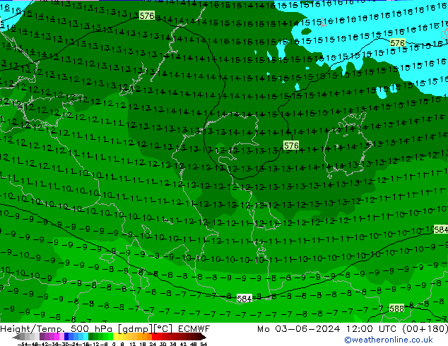 Z500/Rain (+SLP)/Z850 ECMWF Po 03.06.2024 12 UTC