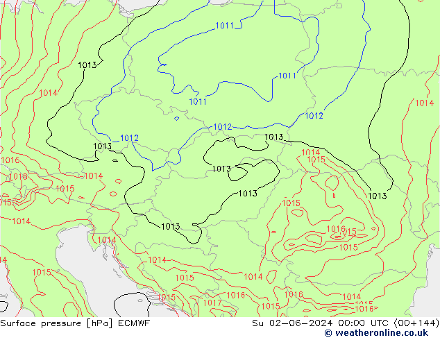 Surface pressure ECMWF Su 02.06.2024 00 UTC