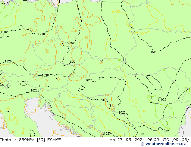 Theta-e 850hPa ECMWF Mo 27.05.2024 06 UTC