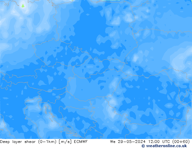 Deep layer shear (0-1km) ECMWF  29.05.2024 12 UTC