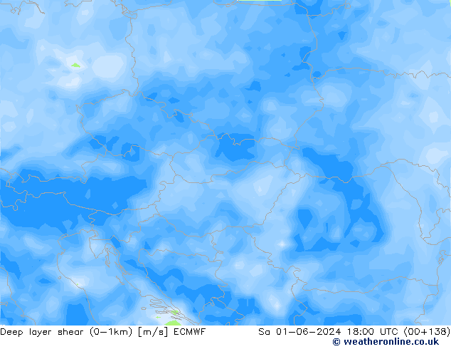 Deep layer shear (0-1km) ECMWF sab 01.06.2024 18 UTC