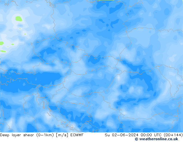 Deep layer shear (0-1km) ECMWF dom 02.06.2024 00 UTC