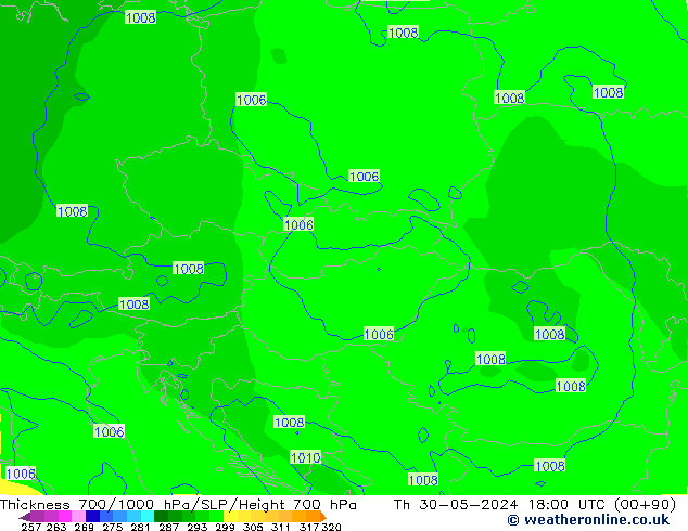 Thck 700-1000 hPa ECMWF Th 30.05.2024 18 UTC