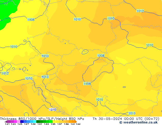 Thck 850-1000 hPa ECMWF czw. 30.05.2024 00 UTC