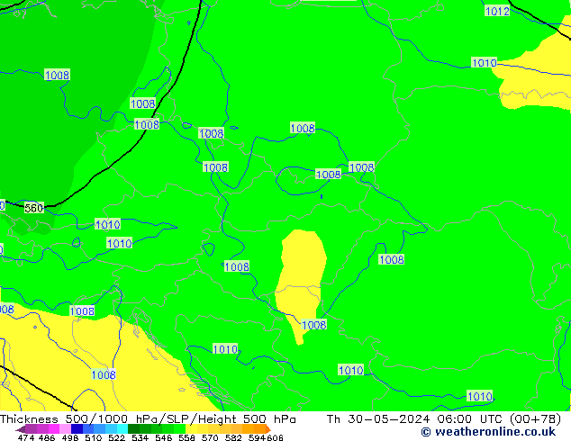 Thck 500-1000hPa ECMWF  30.05.2024 06 UTC