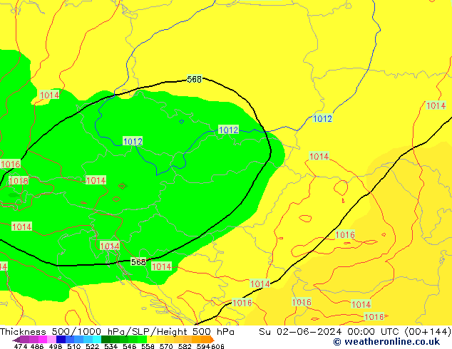 Thck 500-1000гПа ECMWF Вс 02.06.2024 00 UTC