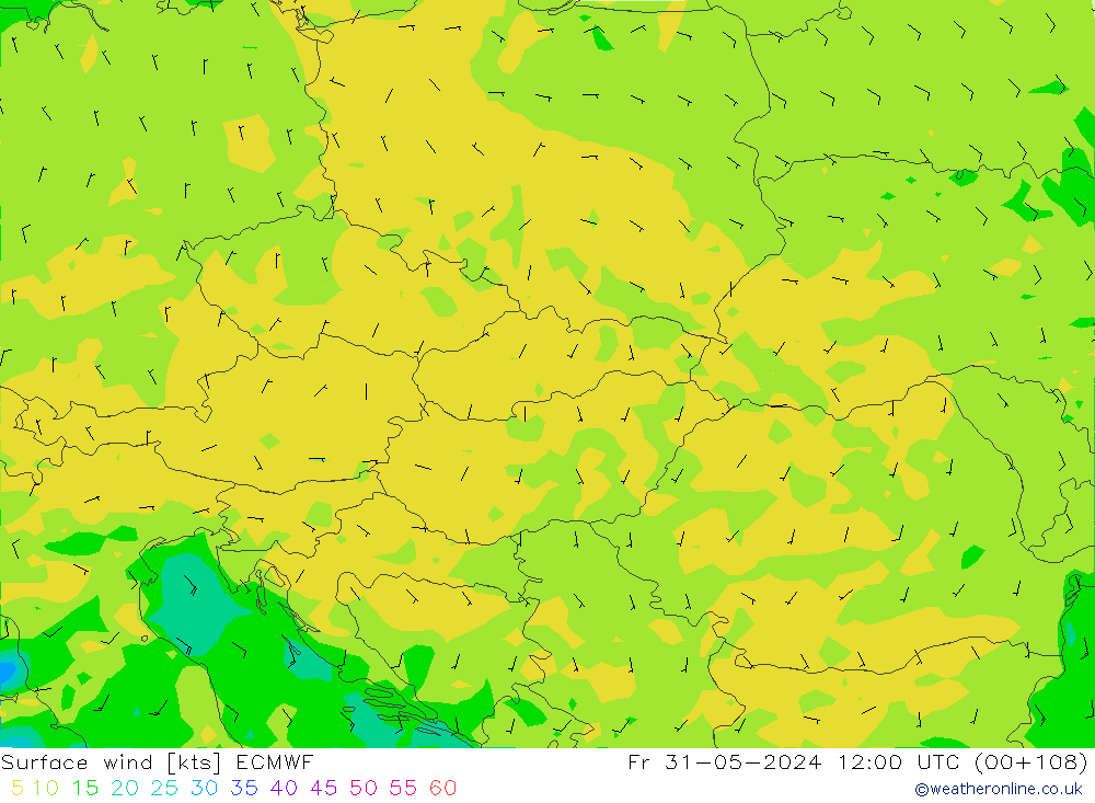 Wind 10 m ECMWF vr 31.05.2024 12 UTC