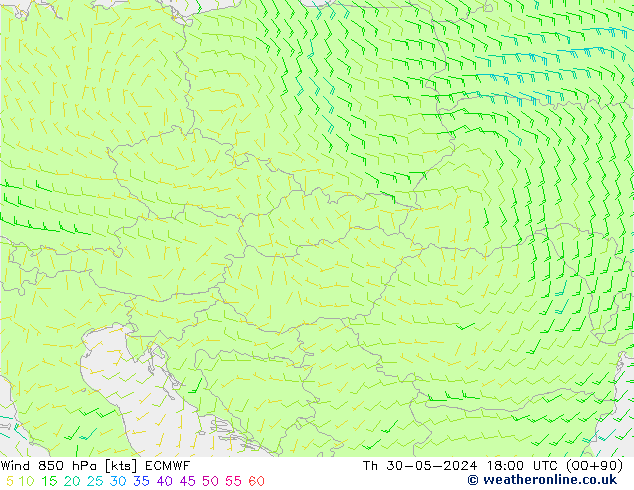 Wind 850 hPa ECMWF Th 30.05.2024 18 UTC