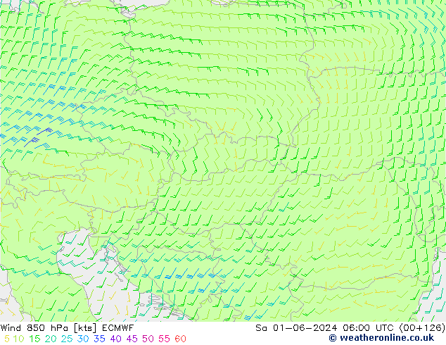 Viento 850 hPa ECMWF sáb 01.06.2024 06 UTC