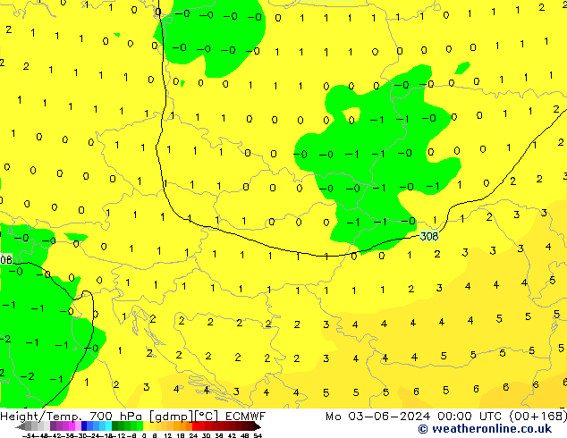 Height/Temp. 700 hPa ECMWF Po 03.06.2024 00 UTC