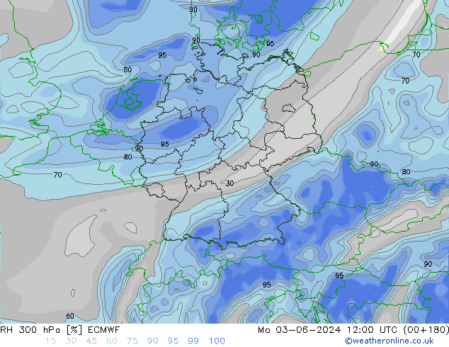 RH 300 hPa ECMWF Po 03.06.2024 12 UTC