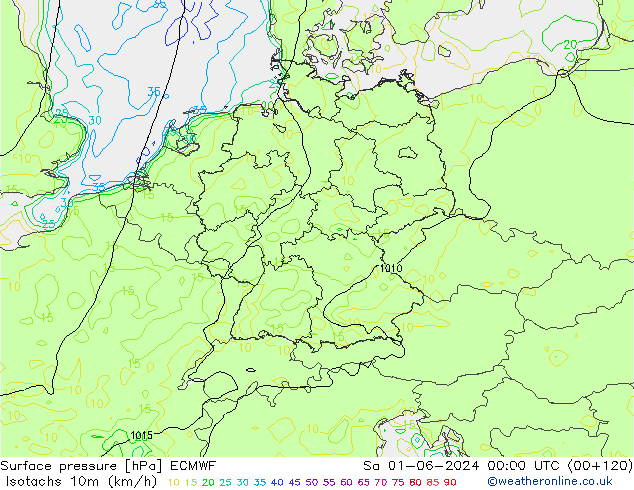 Isotachs (kph) ECMWF sam 01.06.2024 00 UTC