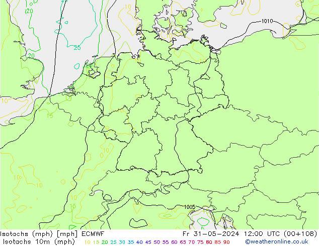 Isotachs (mph) ECMWF Pá 31.05.2024 12 UTC