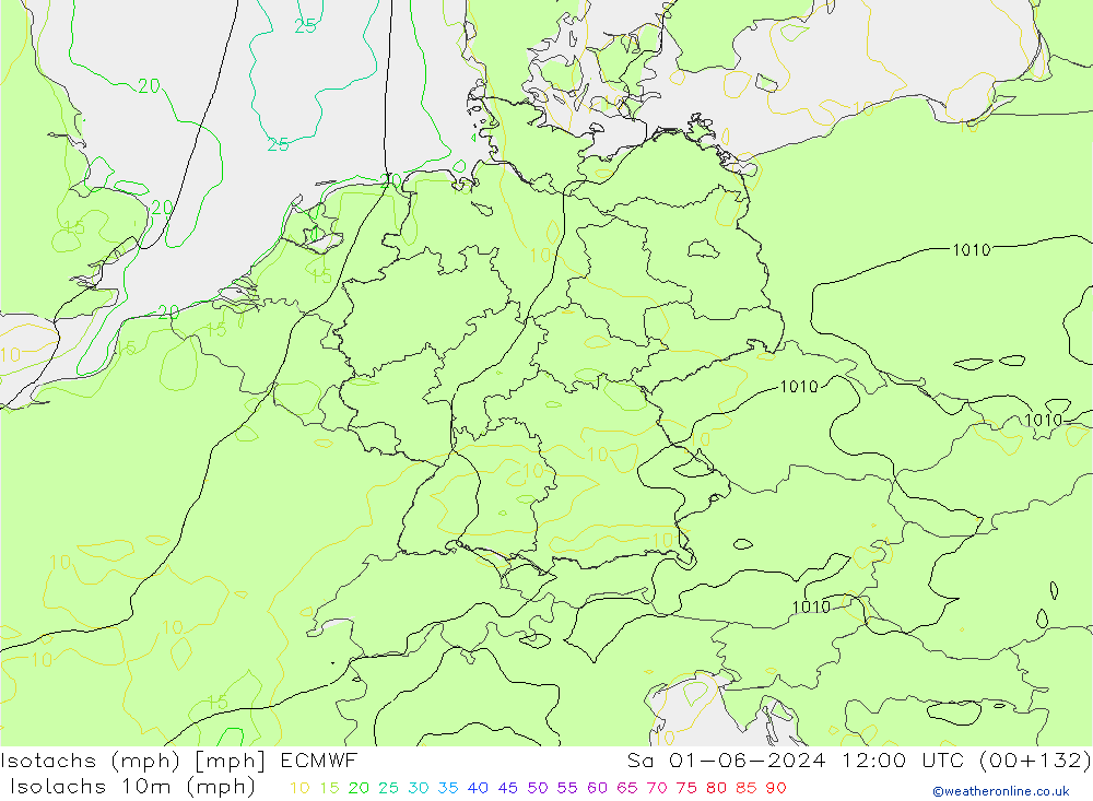 Isotachs (mph) ECMWF sab 01.06.2024 12 UTC