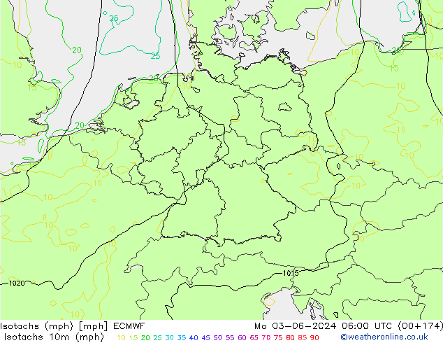 Isotachs (mph) ECMWF Seg 03.06.2024 06 UTC