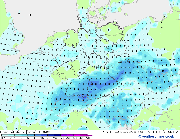 Srážky ECMWF So 01.06.2024 12 UTC