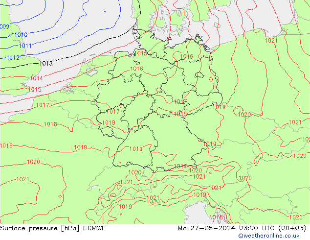 Pressione al suolo ECMWF lun 27.05.2024 03 UTC