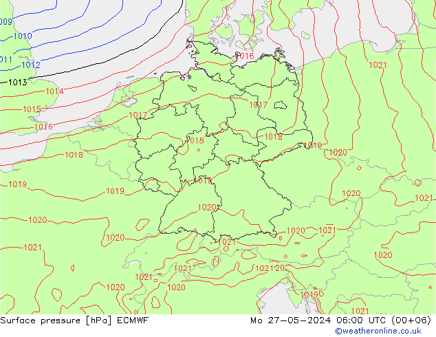 Presión superficial ECMWF lun 27.05.2024 06 UTC