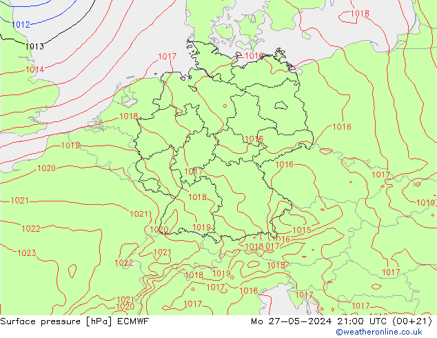 ciśnienie ECMWF pon. 27.05.2024 21 UTC