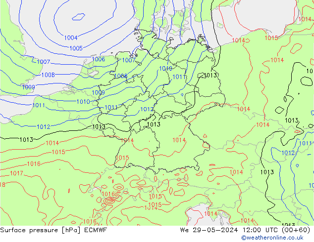 Atmosférický tlak ECMWF St 29.05.2024 12 UTC