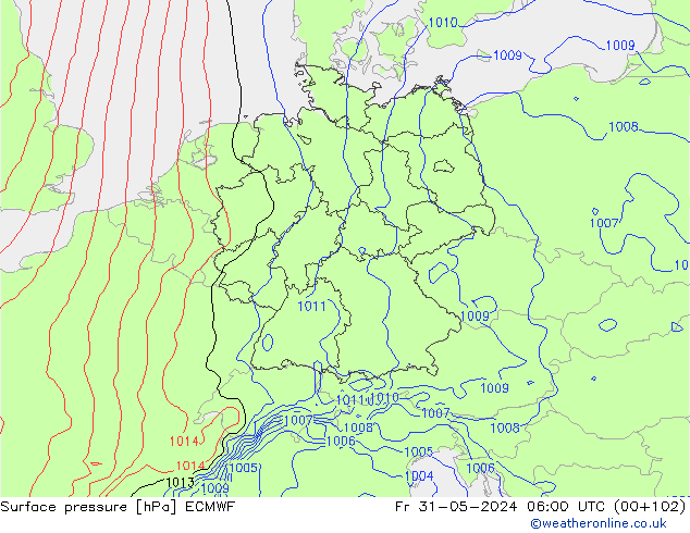 Surface pressure ECMWF Fr 31.05.2024 06 UTC