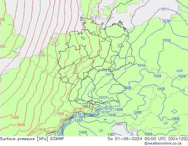 Surface pressure ECMWF Sa 01.06.2024 00 UTC