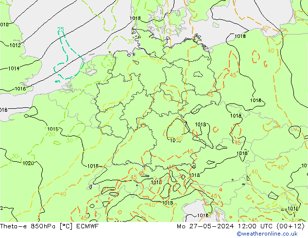 Theta-e 850hPa ECMWF Mo 27.05.2024 12 UTC