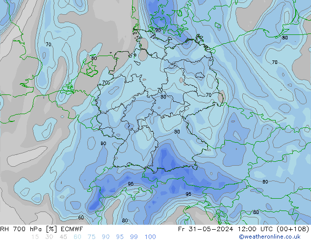 RH 700 hPa ECMWF Sex 31.05.2024 12 UTC