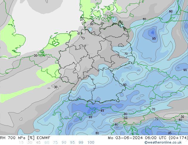 RH 700 hPa ECMWF Seg 03.06.2024 06 UTC