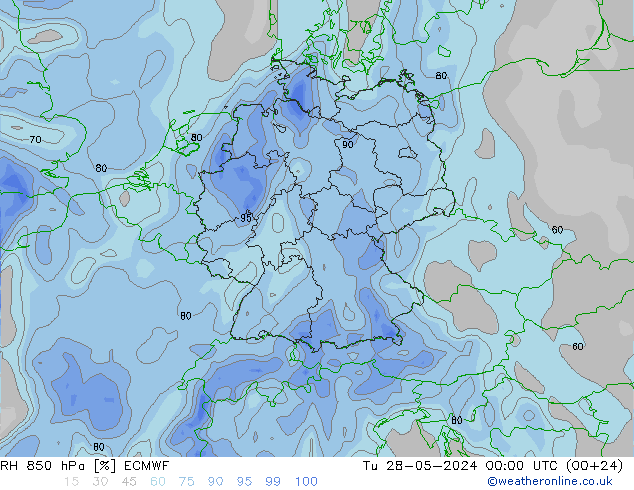 RH 850 hPa ECMWF Ter 28.05.2024 00 UTC