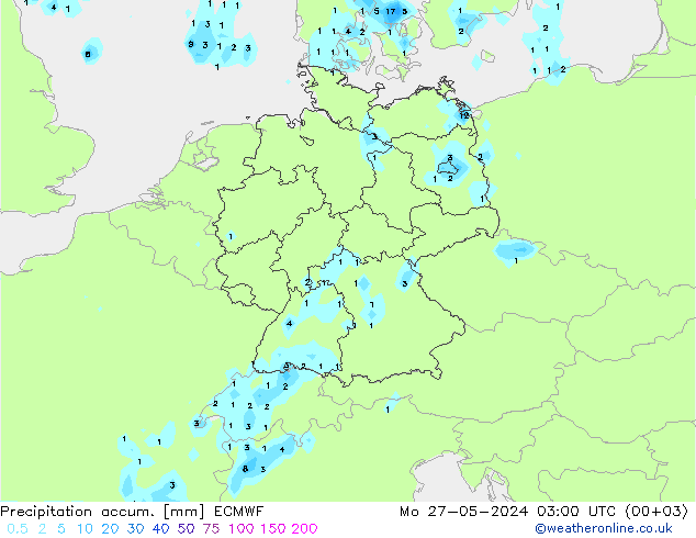 Precipitation accum. ECMWF Seg 27.05.2024 03 UTC