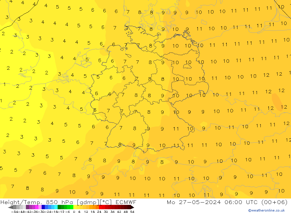 Z500/Rain (+SLP)/Z850 ECMWF пн 27.05.2024 06 UTC