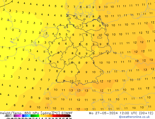 Z500/Rain (+SLP)/Z850 ECMWF пн 27.05.2024 12 UTC