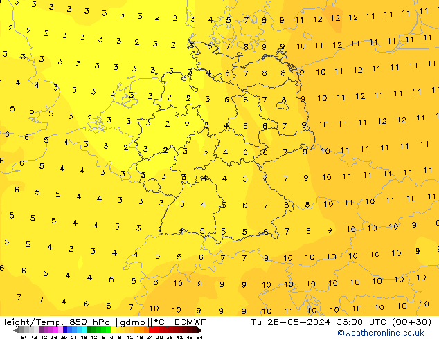 Z500/Yağmur (+YB)/Z850 ECMWF Sa 28.05.2024 06 UTC