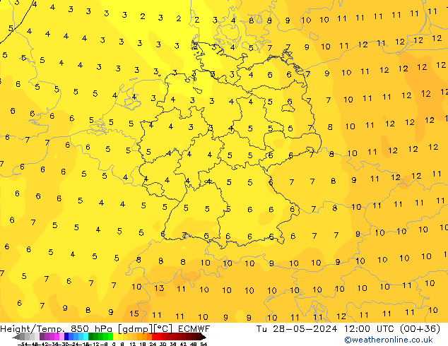 Z500/Rain (+SLP)/Z850 ECMWF Di 28.05.2024 12 UTC