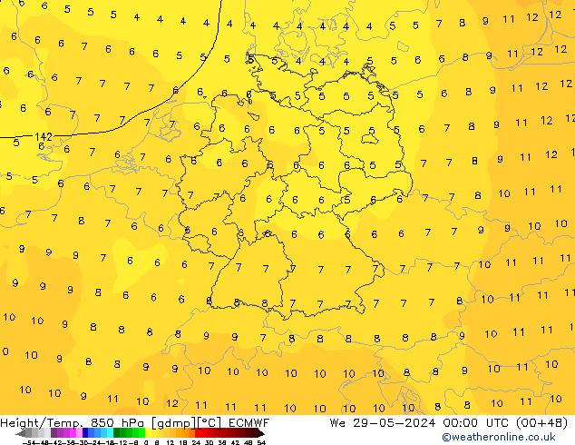 Z500/Rain (+SLP)/Z850 ECMWF Qua 29.05.2024 00 UTC