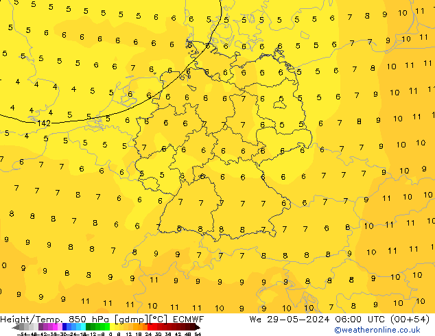 Z500/Rain (+SLP)/Z850 ECMWF mer 29.05.2024 06 UTC