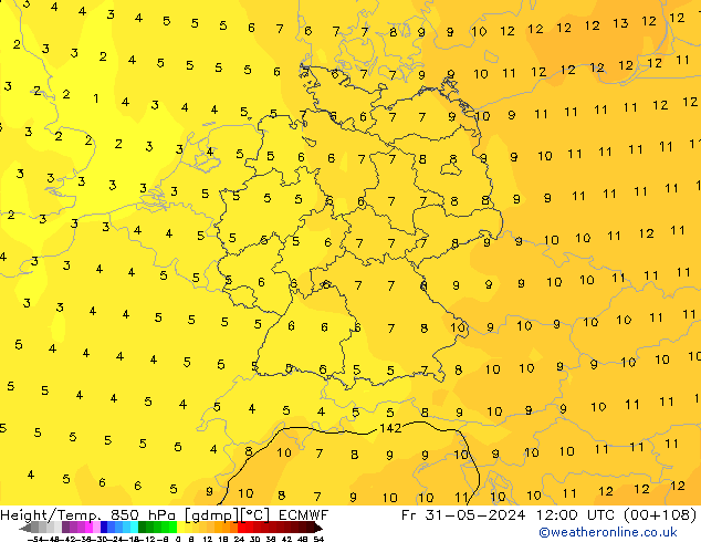 Z500/Rain (+SLP)/Z850 ECMWF Pá 31.05.2024 12 UTC