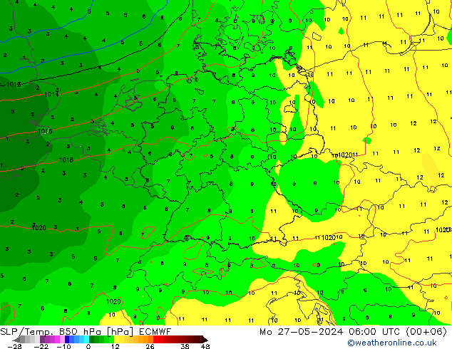 SLP/Temp. 850 hPa ECMWF Mo 27.05.2024 06 UTC