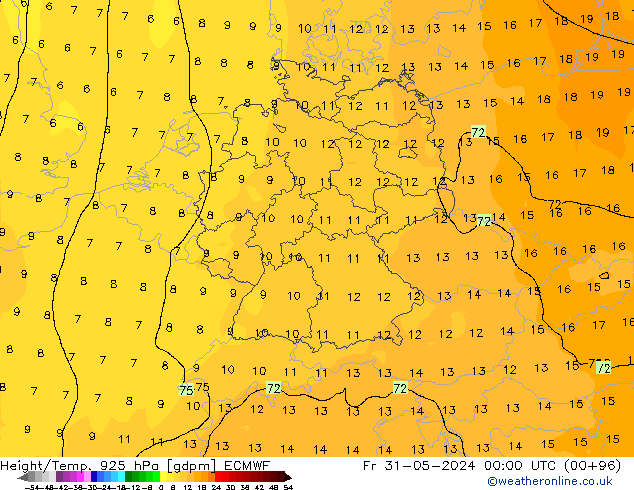 Height/Temp. 925 hPa ECMWF Fr 31.05.2024 00 UTC