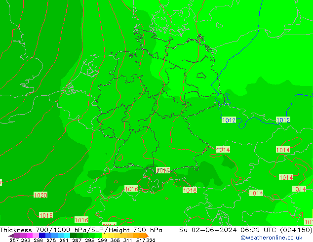 700-1000 hPa Kalınlığı ECMWF Paz 02.06.2024 06 UTC