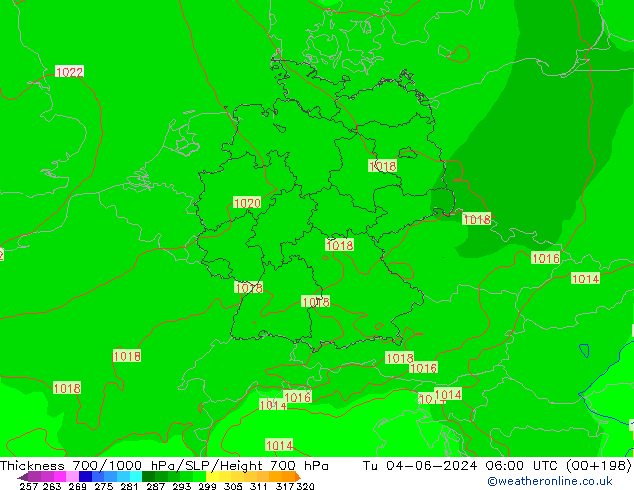 Thck 700-1000 hPa ECMWF Tu 04.06.2024 06 UTC