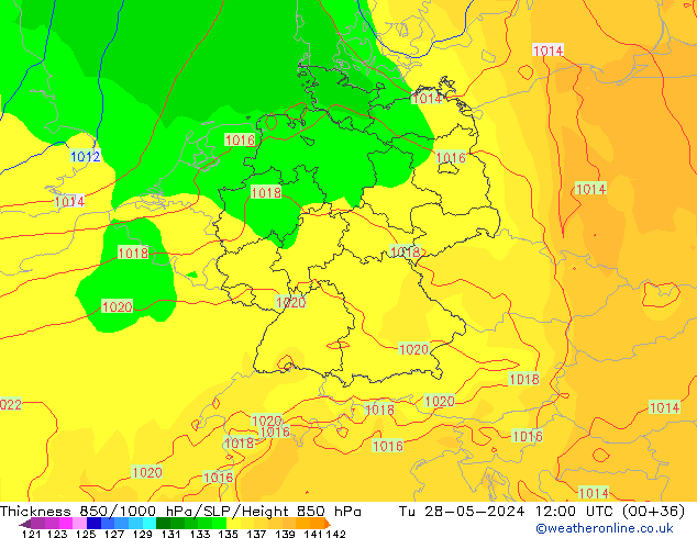 Thck 850-1000 hPa ECMWF mar 28.05.2024 12 UTC