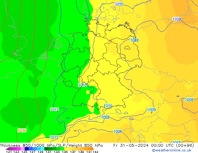 Thck 850-1000 hPa ECMWF Fr 31.05.2024 00 UTC