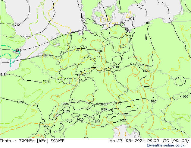 Theta-e 700hPa ECMWF Seg 27.05.2024 00 UTC